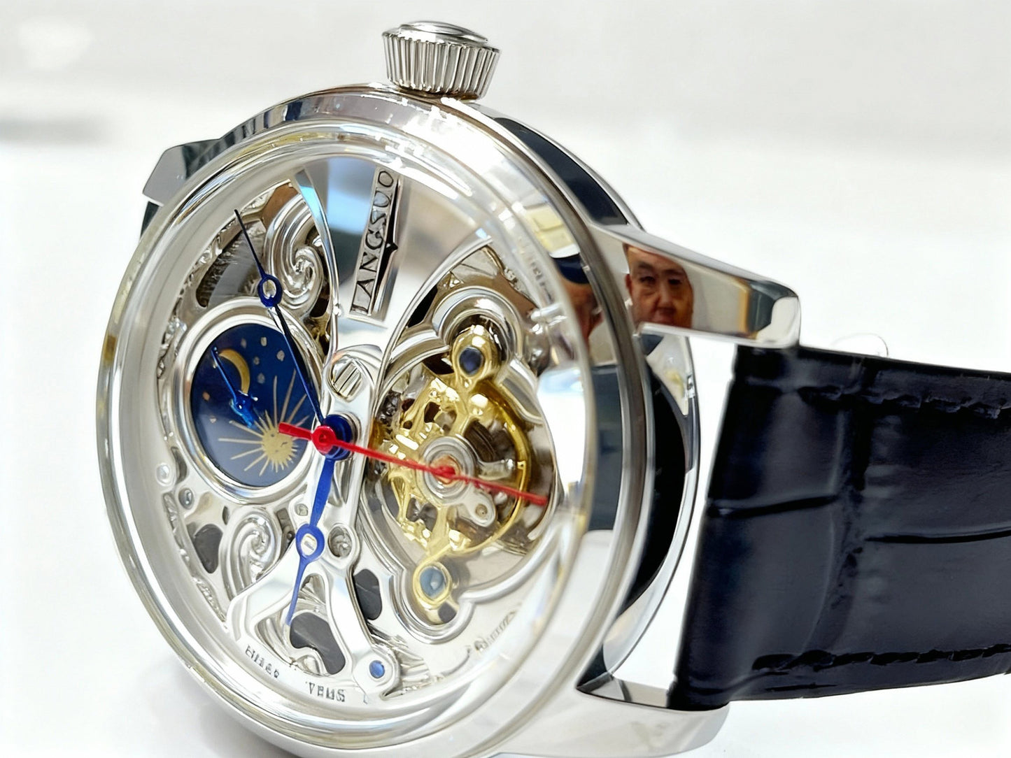Mens Openwork Moon Phase Tourbillon Automatic Mechanical Watch