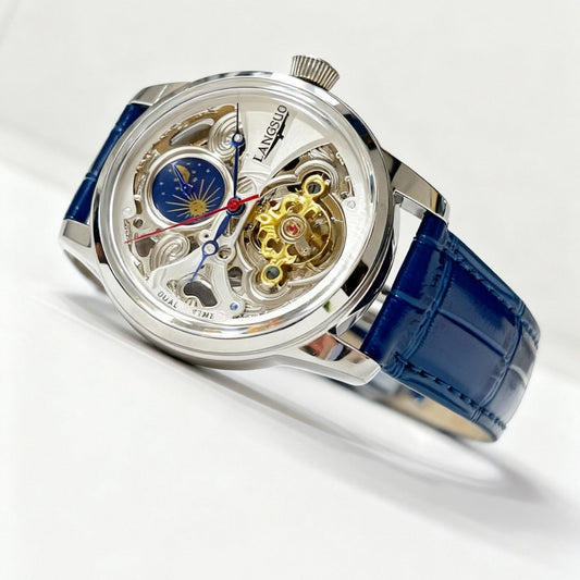 Mens Openwork Moon Phase Tourbillon Automatic Mechanical Watch