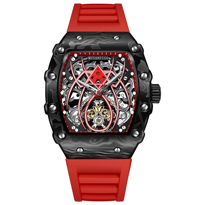 Barrel-shaped Fully Automatic Mechanical Luminous New Sports Fashion Mens Hollow-out Watch
