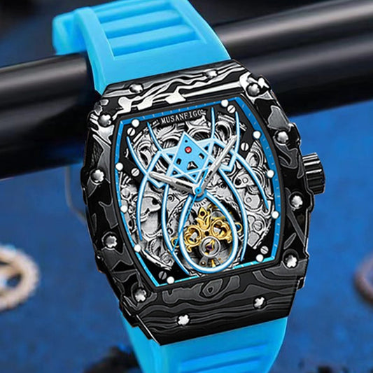 Barrel-shaped Fully Automatic Mechanical Luminous New Sports Fashion Mens Hollow-out Watch