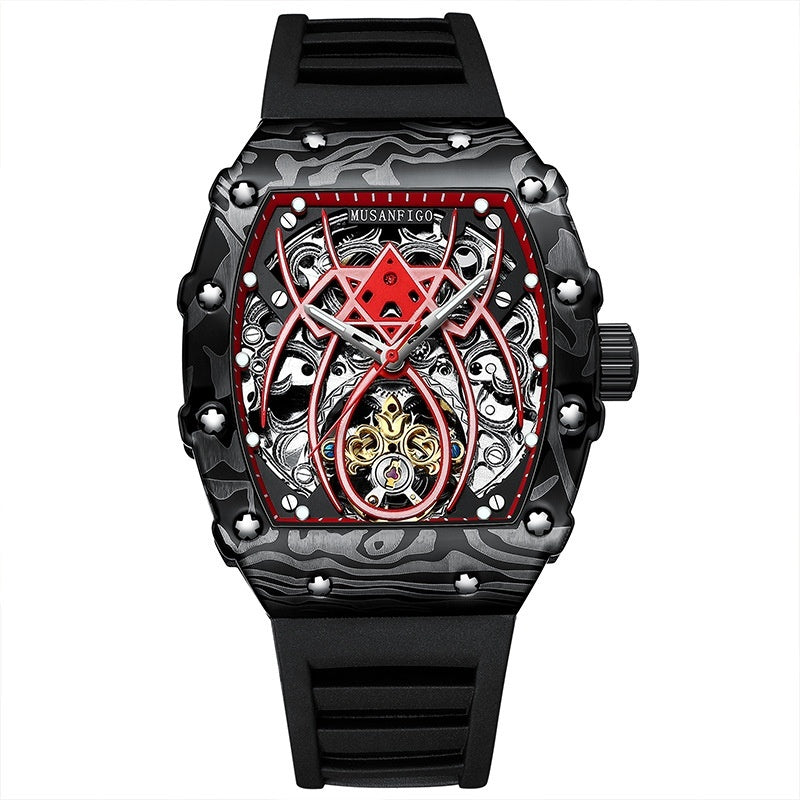 Barrel-shaped Fully Automatic Mechanical Luminous New Sports Fashion Mens Hollow-out Watch